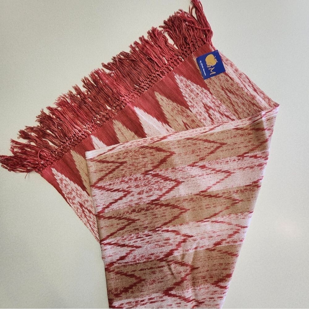 GM By Glenda Manzano 72" x 21" Scarf, Rust Taupe Cream With Fringe, Festival